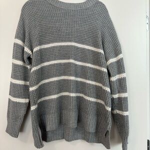 SO Gray and White Crew Neck Sweater with Stripes